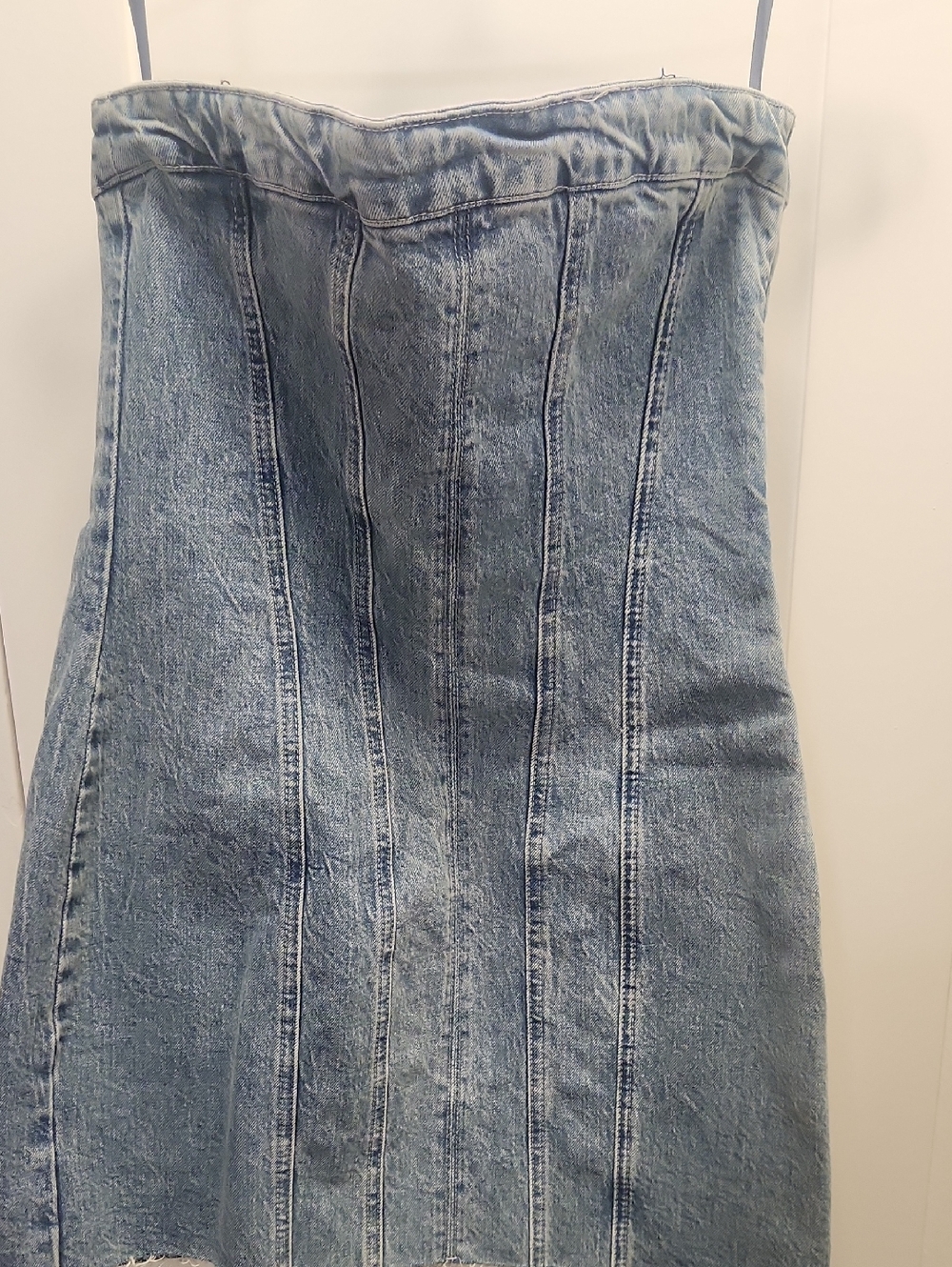 Zara Light Blue Strapless Denim Dress